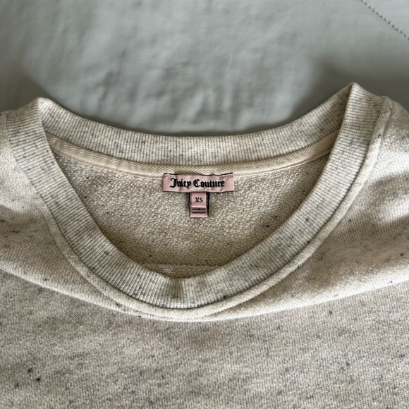 Juicy Couture Cream Speckled Heather Crop Top with Folded Sleeves Distressed - Picture 5 of 7